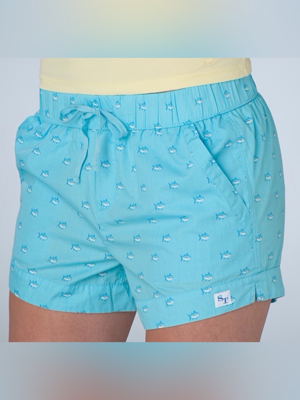 🐟 Southern Tide Skipjack Print Lounge Shorts Light Blue Women's Size Large